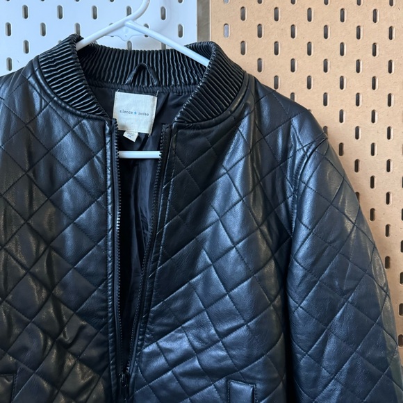 SILENCE + NOISE Quilted Vegan Leather Bomber Jacket - Picture 3 of 12